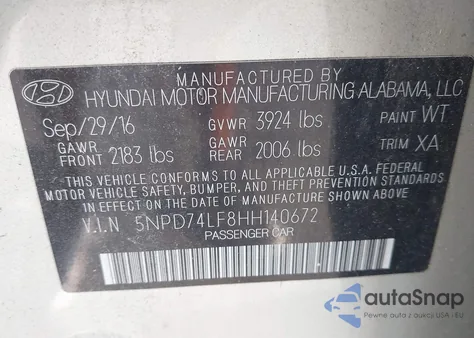 2017 Hyundai Elantra Se из США, поврежденный, VIN 5NPD74LF8HH140672